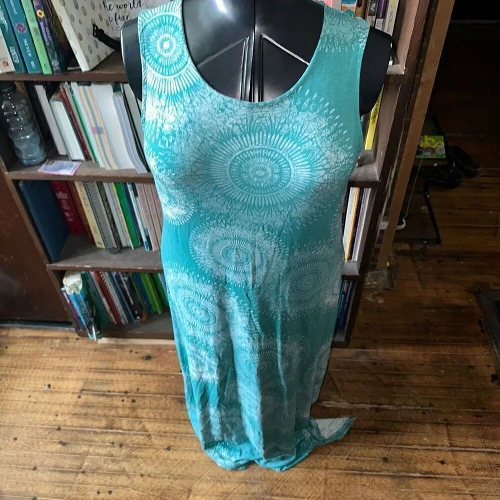 Chico’s turquoise knit vacationcore resort sleeveless maxi dress